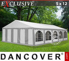 Tente de réception 5x12m PVC, Gris/Blanc