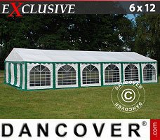 Tente de réception 6x12m PVC, Vert/Blanc