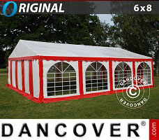 Tente de réception 6x8m PVC, Rouge/Blanc
